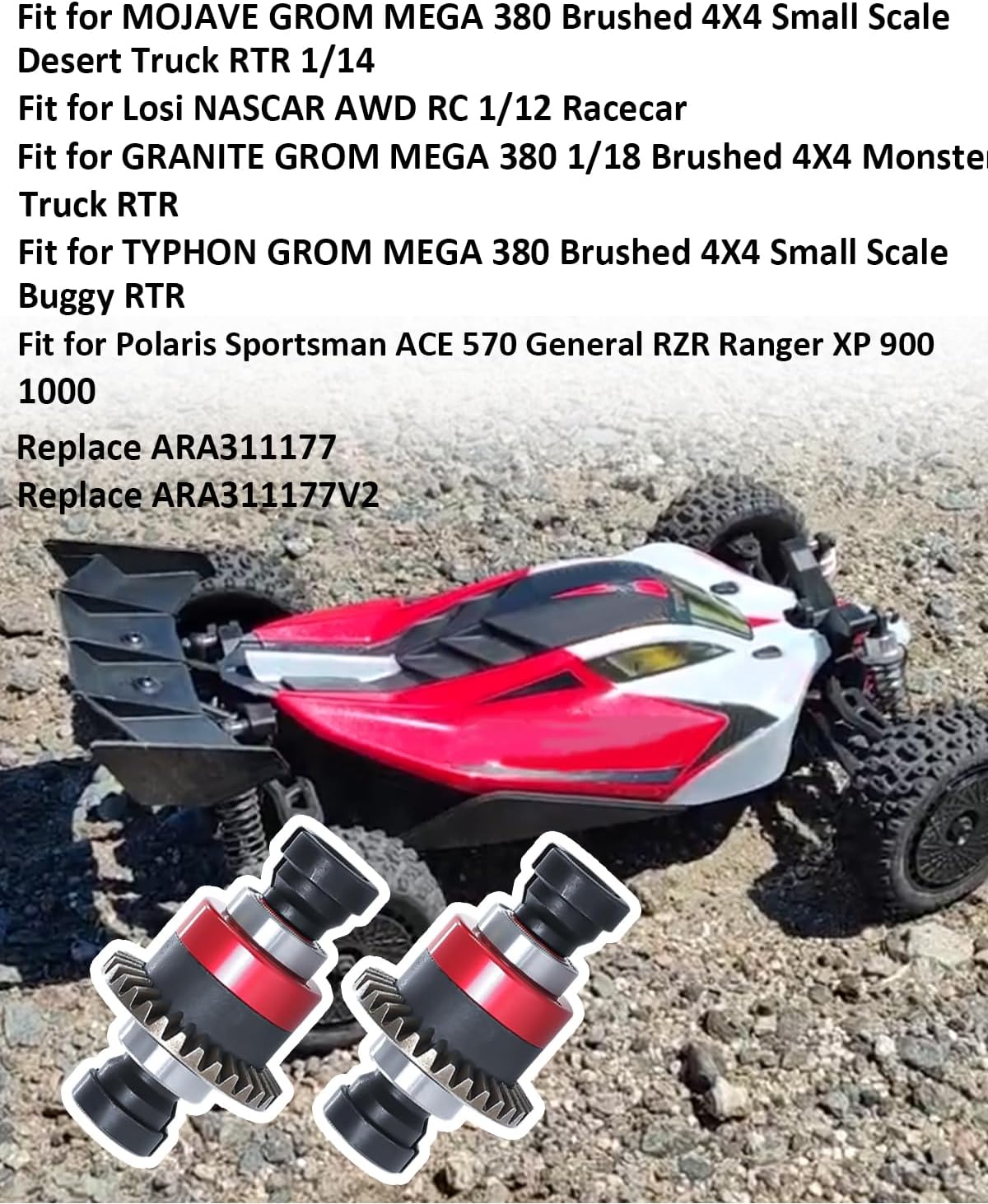 Upgraded Aluminum Alloy Steel Assembled Differential 30T 0.8Mod V2 Fit for 1/18 ARRMA GROM Typhon Granite GROM Mini Mojave GROM 2S RC Cars, 2Pcs (Red)