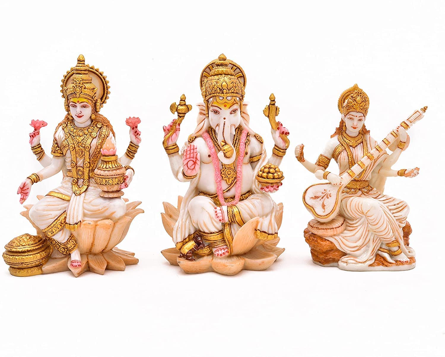 SEVLIYA Traders Marble 7 inches Lord Laxmi Ganesha Saraswati Murti/Statue for Home Temple Decor & Puja II Multicolor Pack of 3