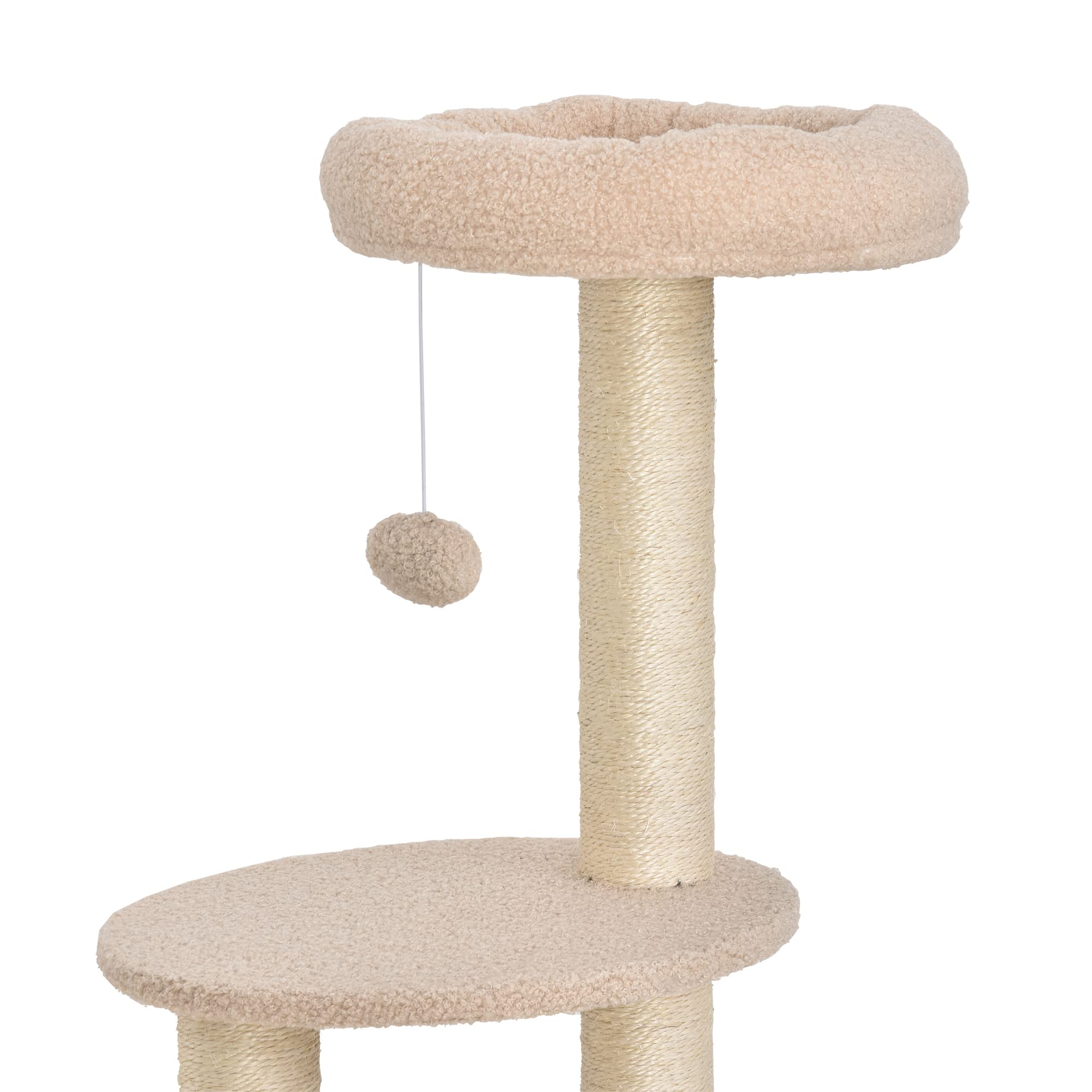 PawHut Albero Tiragraffi Robusto per Gatti con 5 Livelli, Cuccia, Casetta, Giochi e Corda Sisal, Beige, Max 30kg
