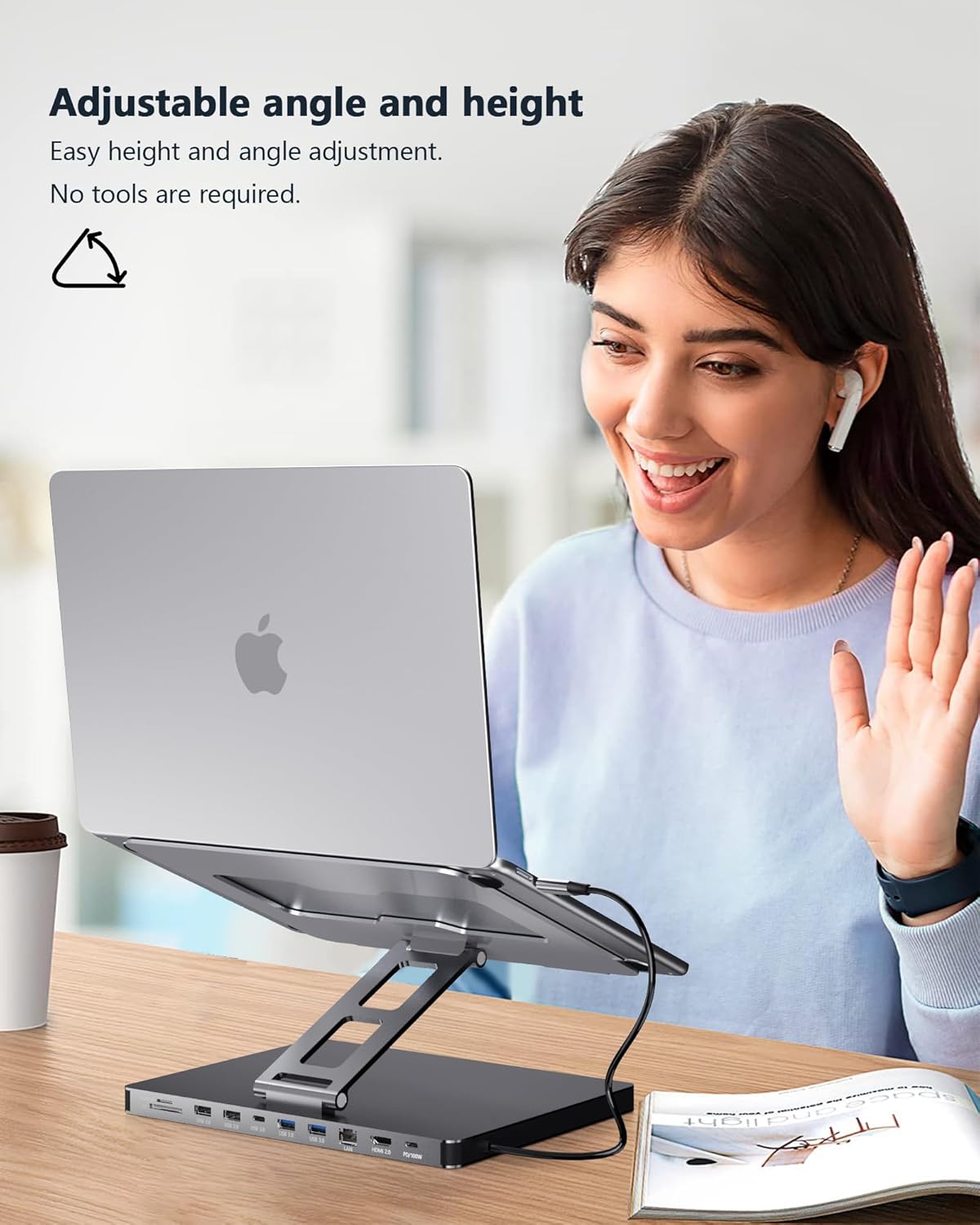 USB C Hub Stand for MacBook Pro, 10 in 1 Adapter for MacBook Air Docking Station with 4K 60Hz HDMI, RJ45 Gigabit Ethernet, SD/TF Card Reader, 4 USB 3.0 for iPad/Dell HP/Surface/Lenovo Laptop Dock