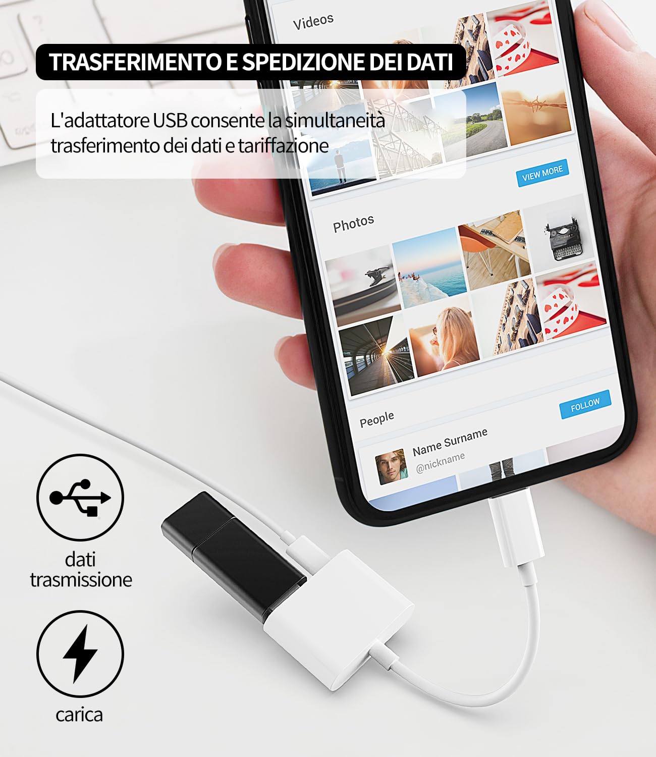 Adattatore OTG da Lightning maschio a USB femmina certificato Apple e cavo di ricarica per iPhone 11 12 Mini Max Pro xs XR X SE 7 8plus Ipad Air A Camera Memory Stick Flash Drive Cable Converter