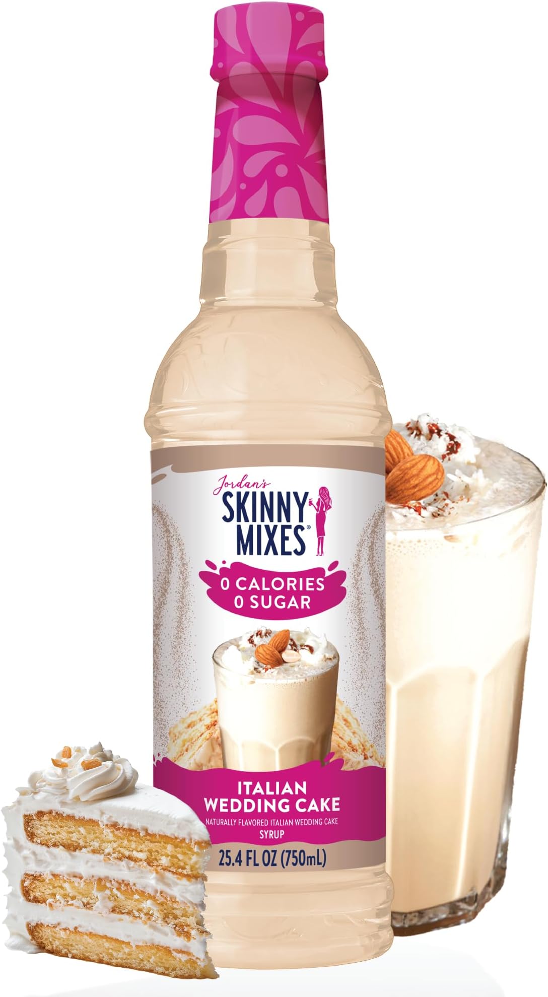 Jordan's Skinny Syrups Sugar Free Coffee Syrup, Italian Wedding Cake Syrup Flavor, Zero Calorie Flavoring for Latte, Protein Shake, Cocktail & More, Gluten Free, Keto Friendly, 25.4 Fl Oz, 1 Pack