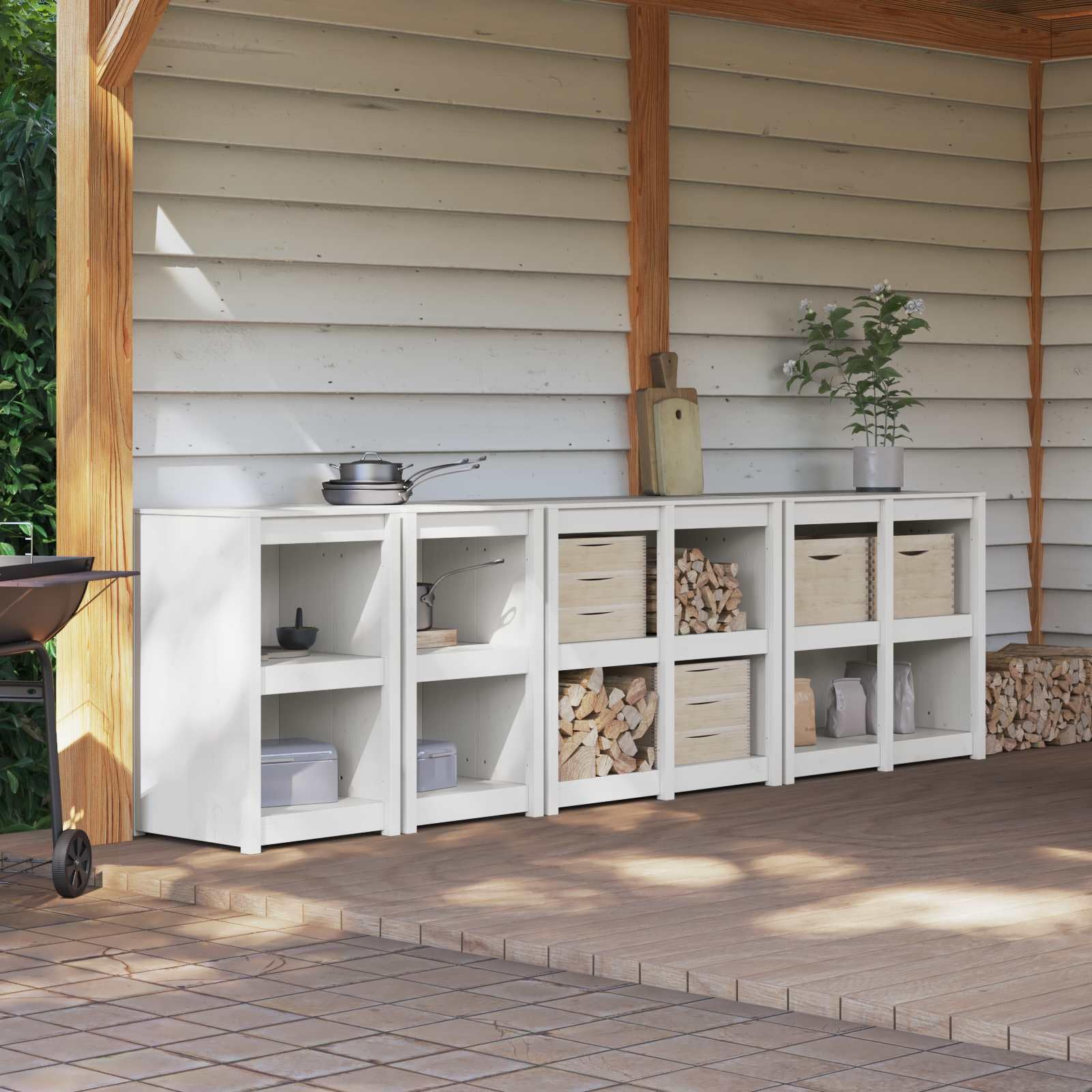 Mobile da Cucina da Esterno MEPPEL 4 Pezzi Bianco Legno Pino