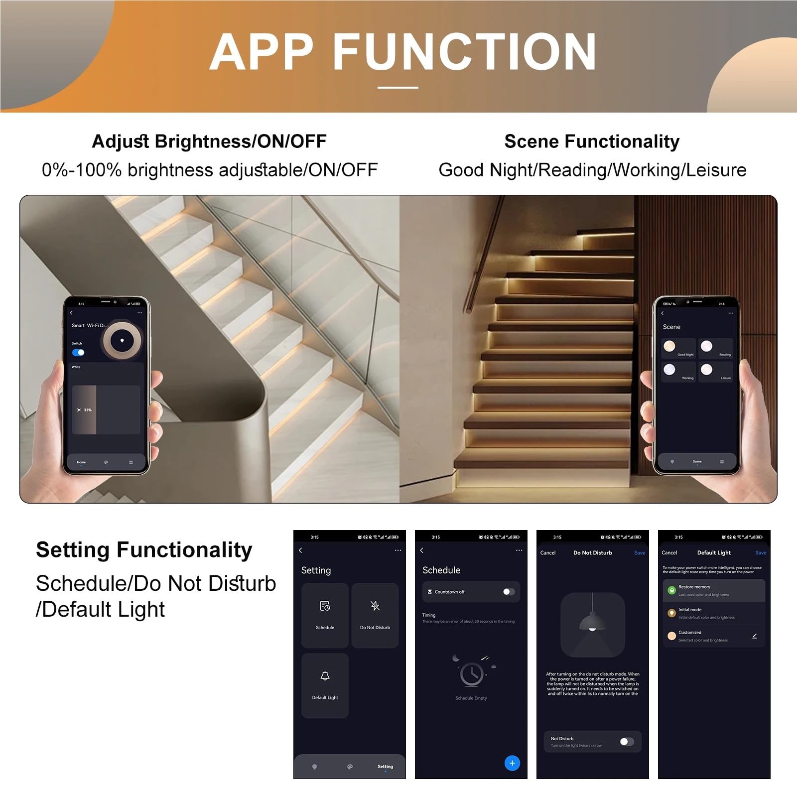 Stair LED Light Strip WiFi Tuya Motion Sensor Smart Step Lighting 1-30 Steps Easy Insallation Stairway Kit(3000K Dimmer Panel,For 13 Stair Steps)