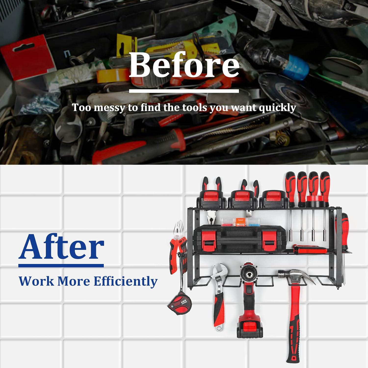 Tool Storage Organizer, 3 Layers, Heavy Duty Steel, Wall Mounted, Tool Rack for Tool Room, Workshop, Garage