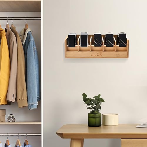 Miniatura 4 de Caja organizadora de cinturón de bambú, rejilla de almacenamiento para mostrar 5 cinturones, organizador de cinturón para organizadores de armario y