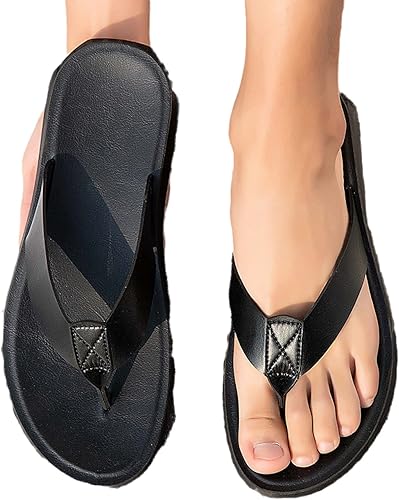 Variedad 2021 Verano Nuevo Cuero Humano Word Drag Sandalias para Hombre Zapatillas de Moda Zapatos de Playa (Negro, 44)