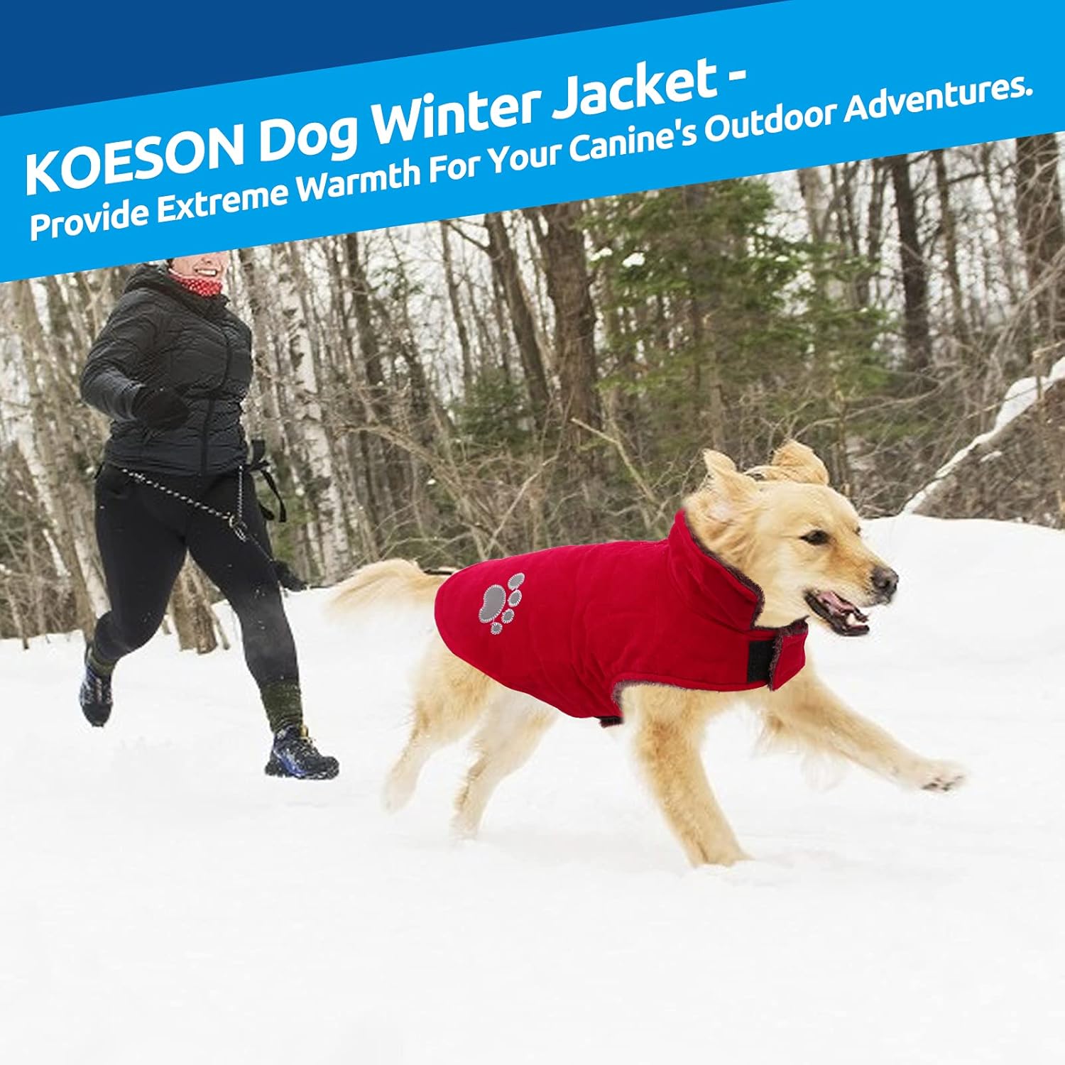 KOESON Reversible Dog Winter Coat, Warm Fleece Lining Dog Cold Weather Coat for Small, Medium & Large Dogs, Wind-Resistant Dog Winter Jacket Pet Warm Clothing Apparel with Leash Hole Red S : Pet Supplies