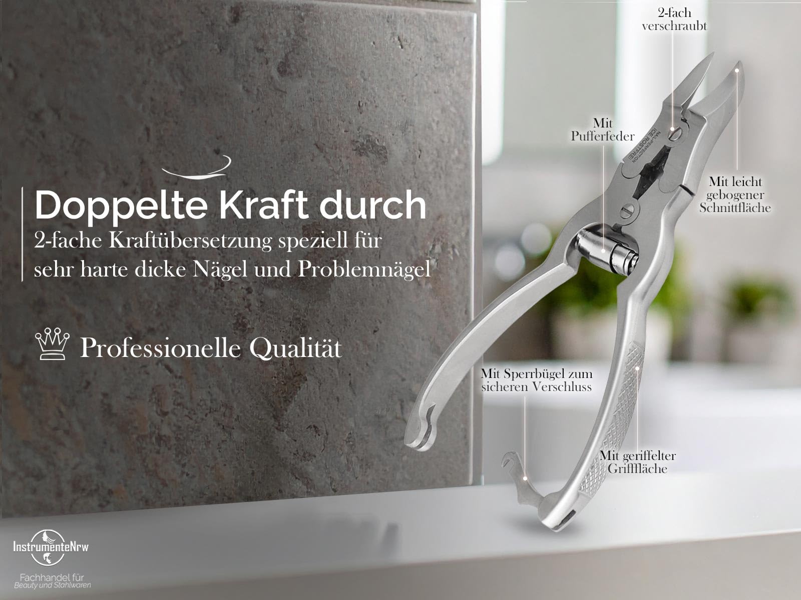 Nagelzange für dicke Fußnägel Profi Fußpflege Zange mit 2-facher Übersetzung aus Edelstahl 16 cm - Nagelschere mit scharfer Schnittfläche