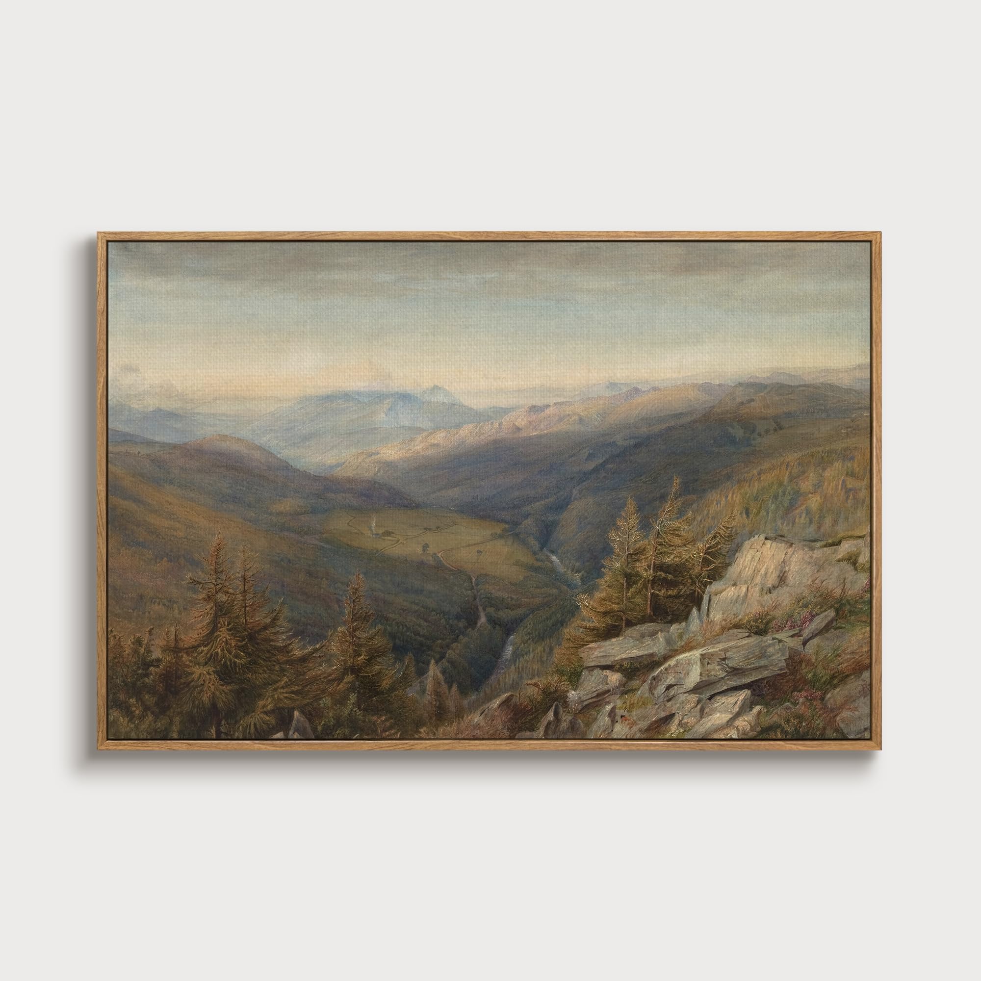 AllBlue Vintage Framed Canvas Large Wall Art, Farmhouse Bedroom Wall Art, Fall Nature Wall Art, Retro Landscape Paintings for Living Room, Rustic Wall Pictures, Mountain Paintings Wall Decor, 16"x24"