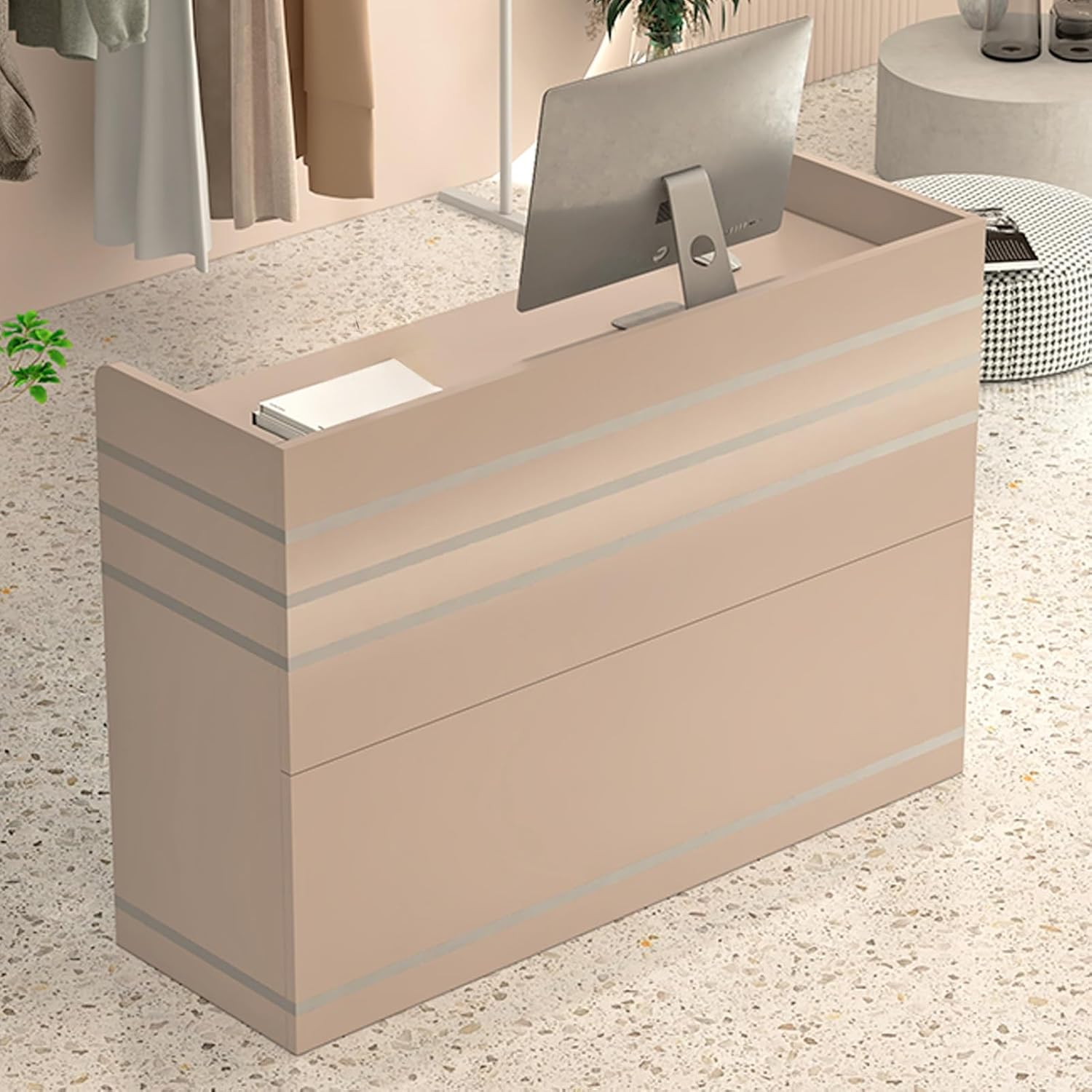 Reception Desk, Front Desk Reception Counter, Retail Counter for Checkout, Modern Front Table Equipped Lockers and Lockable Drawersfor, for Salon Beauty Salon Supermarket(Brown,60cm/23.6in)