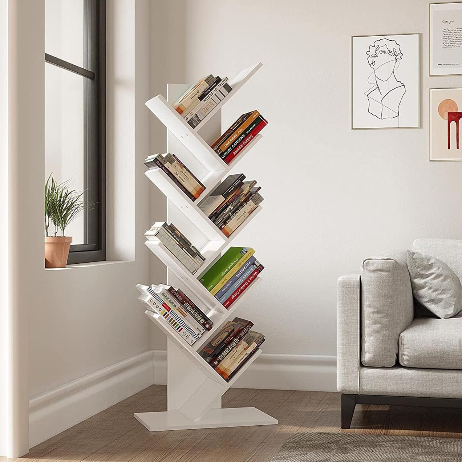 YITAHOME Libreria Scaffale in Legno Porta Libri, Moderna Autoportante CD Riviste Salvaspazio Verticale Libreria Legno Portaoggetti per Sala Camera Studio Soggiorno Ufficio, Bianco