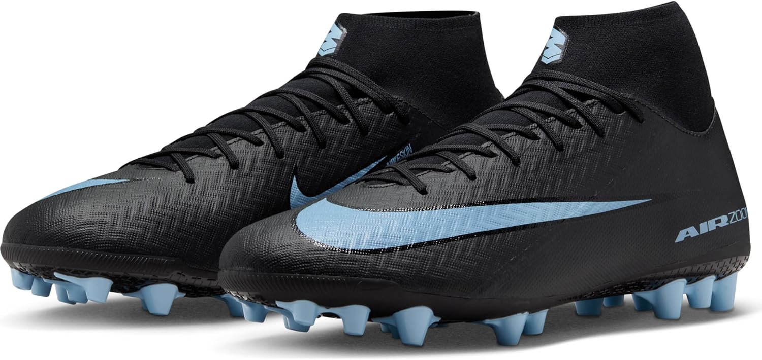 Nike Mercurial Superfly 10 Academy Artificial-Grass High-Top Soccer Cleats (Black/Ice Blue) Size 8.5