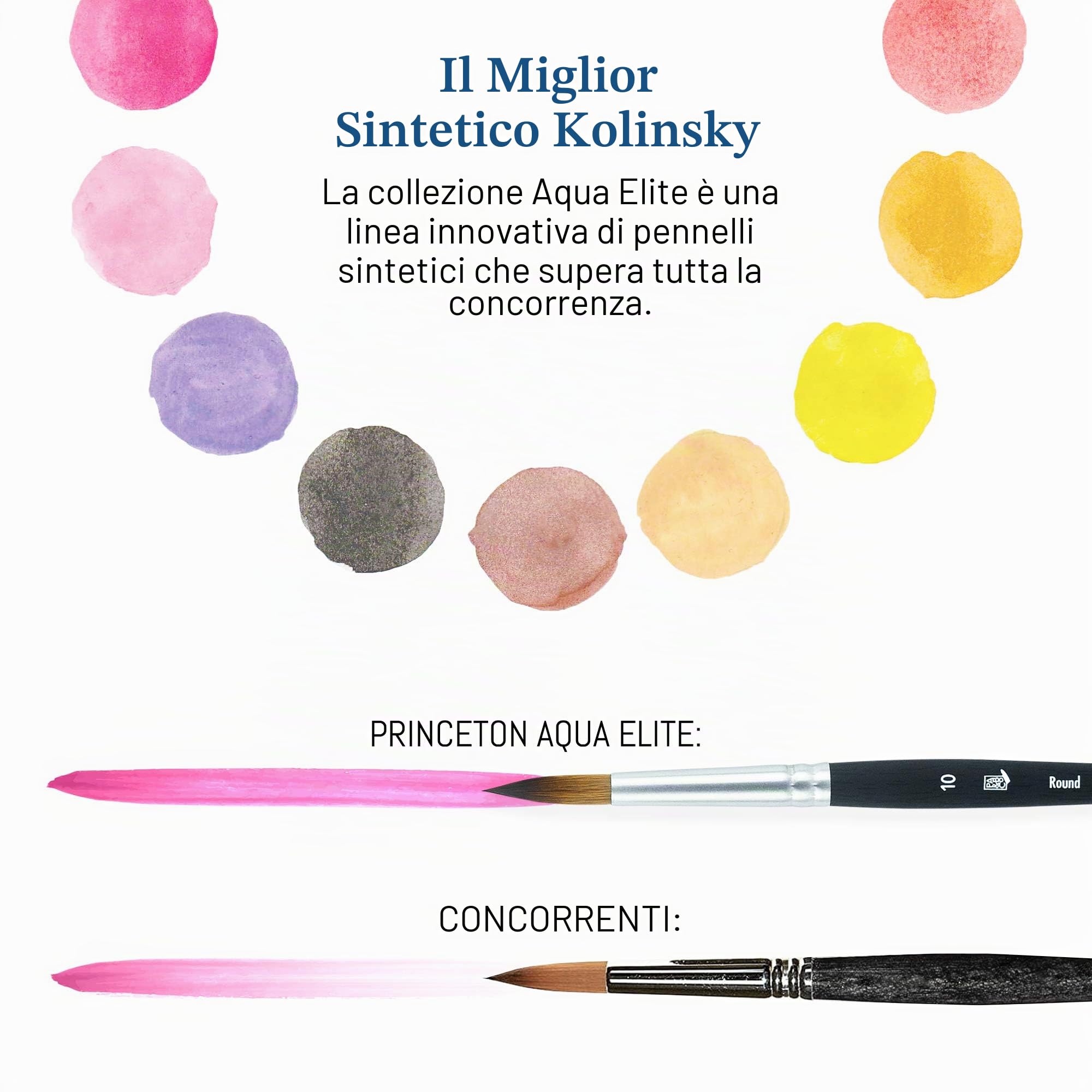 Princeton Artist Brush Co. Aqua Elite - Pennelli professionali per acquerelli, serie 4850, set di 4 pennelli sintetici Kolinsky in zibellino per acquerelli, pennelli per acquerelli o guazzo, pennelli