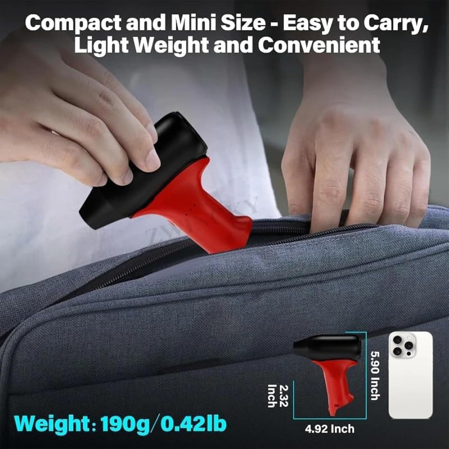 Portable Portable Blower with 3 Speed Settings 130000RPM Motor for Quick Drying and Debris Removal Indoor Outdoor Use Delicate Battery Powered Blower