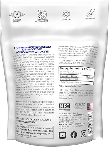 Miniatura 7 de MRI Polvo de monohidrato de creatina de alto rendimiento, 0.18 onzas, suplemento de creatina micronizada 100% puro, crecimiento muscular y