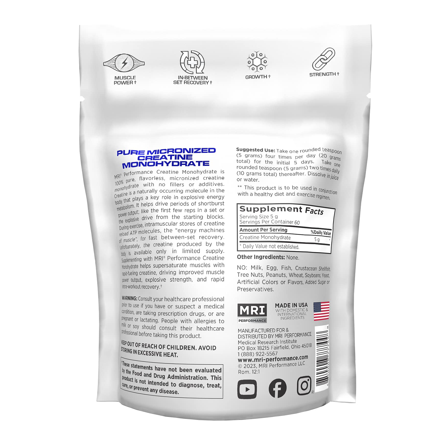 MRI Creatine Monohydrate Powder 5g, Muscle & Strength (300g, Unflavored) — Amazon image 7