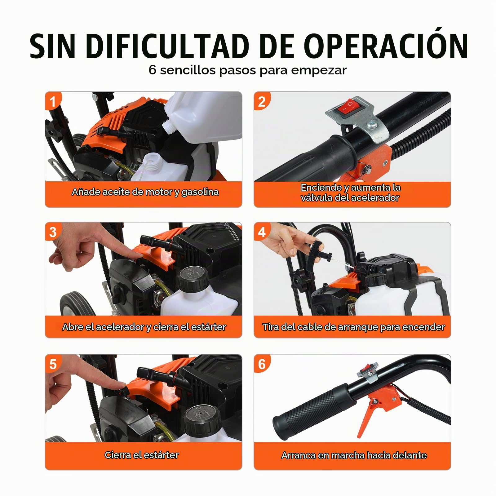 VEVOR Motocultor Térmico con Motor de Gasolina de 43 CC de 2 Tiempos con 4 Púas Delanteras Ajustables de Acero Ruedas Grandes Fácil Instalación Cultivador de Tierra para Huerta, Jardinera, Campos