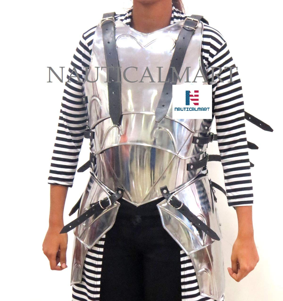 Lady LARP Fantasy Armor Set Breastplate Front & Back Plate Women's Medieval Warrior Costume Silver