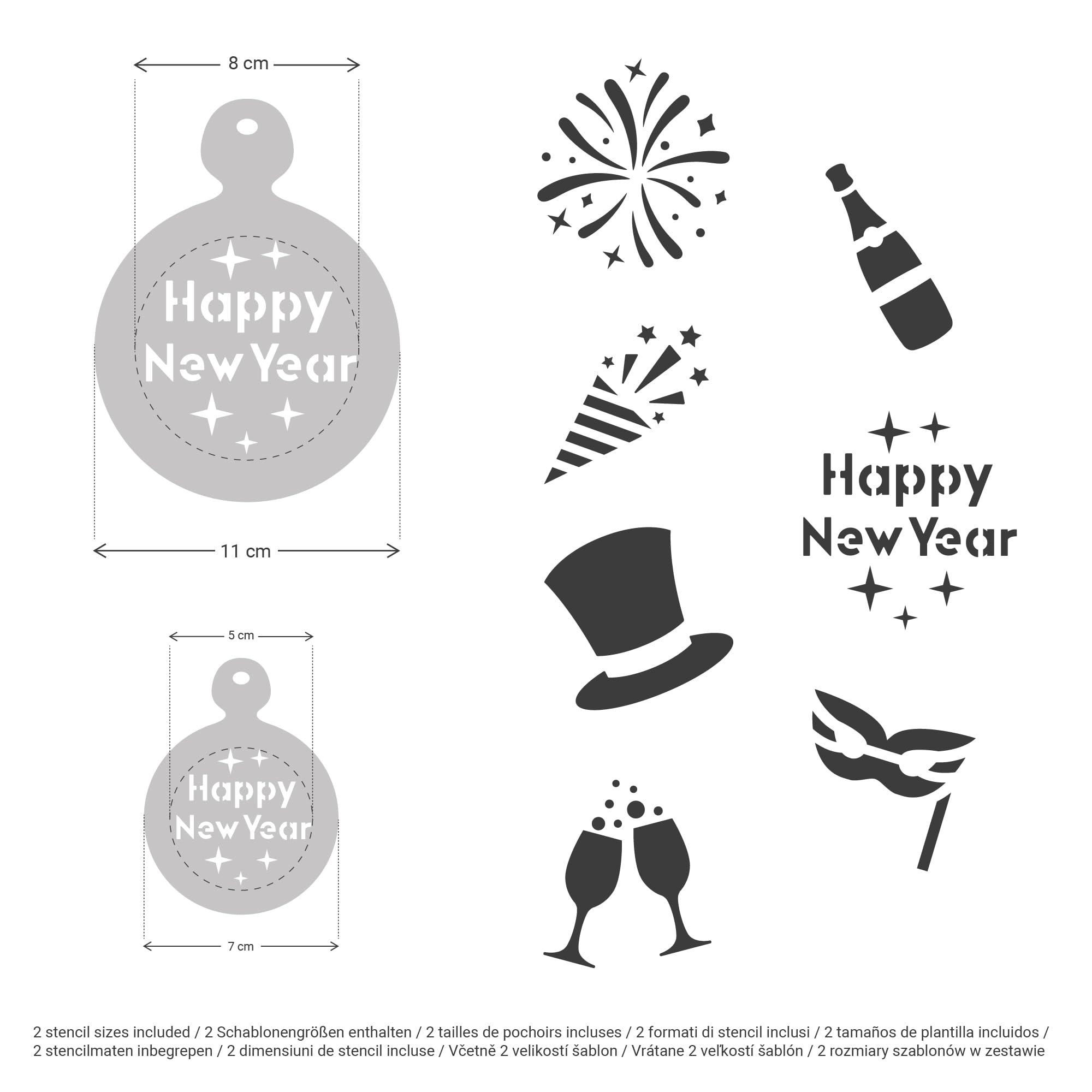 NAKLEO Coffee Stencils and Cookies Decoration 14Pcs 7x7 and 11x11cm, Reusable Plastic Baking Templates, New Years Eve - Image 4