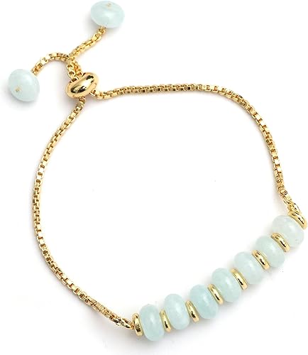 Vista 148 de Gempires - Pulsera de cuentas redondas naturales, chapada en oro amarillo de 14 quilates, joyería hecha a mano, pulseras ajustables para mujer