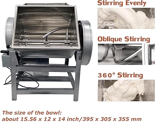 Miniatura 4 de Mezclador eléctrico comercial de la harina de la máquina del mezclador de la masa de 33.1 lbs con el cuenco de inclinación de 90 grados para la masa