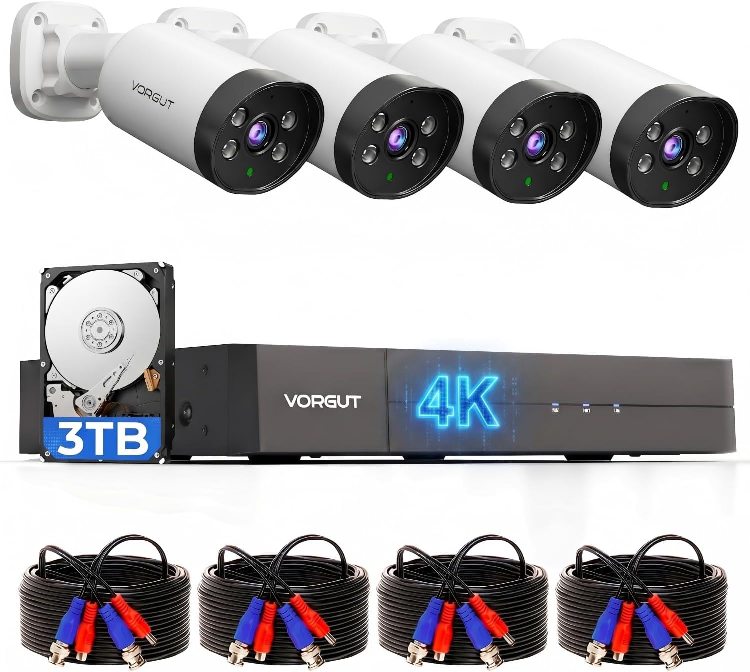 4K Wired Security Camera System, 8CH 8MP Lite DVR with 3TB HDD, 4X 8MP Wired CCTV Cameras, Indoor/Outdoor Home Surveillance DVR Kit with Human/Vehicle Detection, Smart Dual Light, 24/7 Record