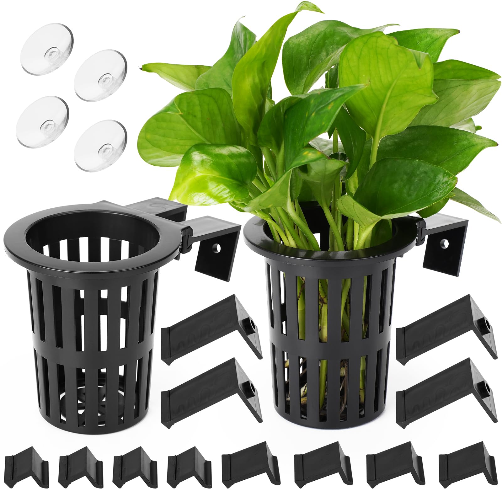 2025 New Upgraded Large Aquarium Plant Holder with 1.57-inch Extension Hooks and Suction Cups for Fish Tank Aquaponic Plant Cultivation and Aquascape Accessories Decorations (2 PCS)