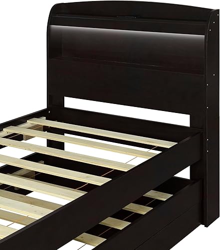 Miniatura 4 de P PURLOVE Cama de plataforma tamaño individual XL con cabecera LED de almacenamiento, cama capitán con nido de tamaño individual y 2 cajones, marco