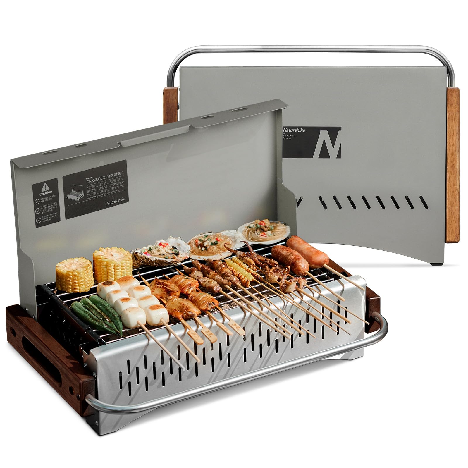 naturehike charcoal grill, bbq grill folding portable lightweight smoker grill,barbecue grill small desk tabletop outdoor grill for camping picnics, backyard garden beach party, gray