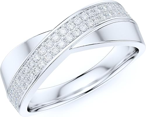 Sterling Silver 6.5mm Wide X CrissCorss Two Rows Simulated Round Brilliant Cut Diamond or Genuine Moissanite Wedding Ring