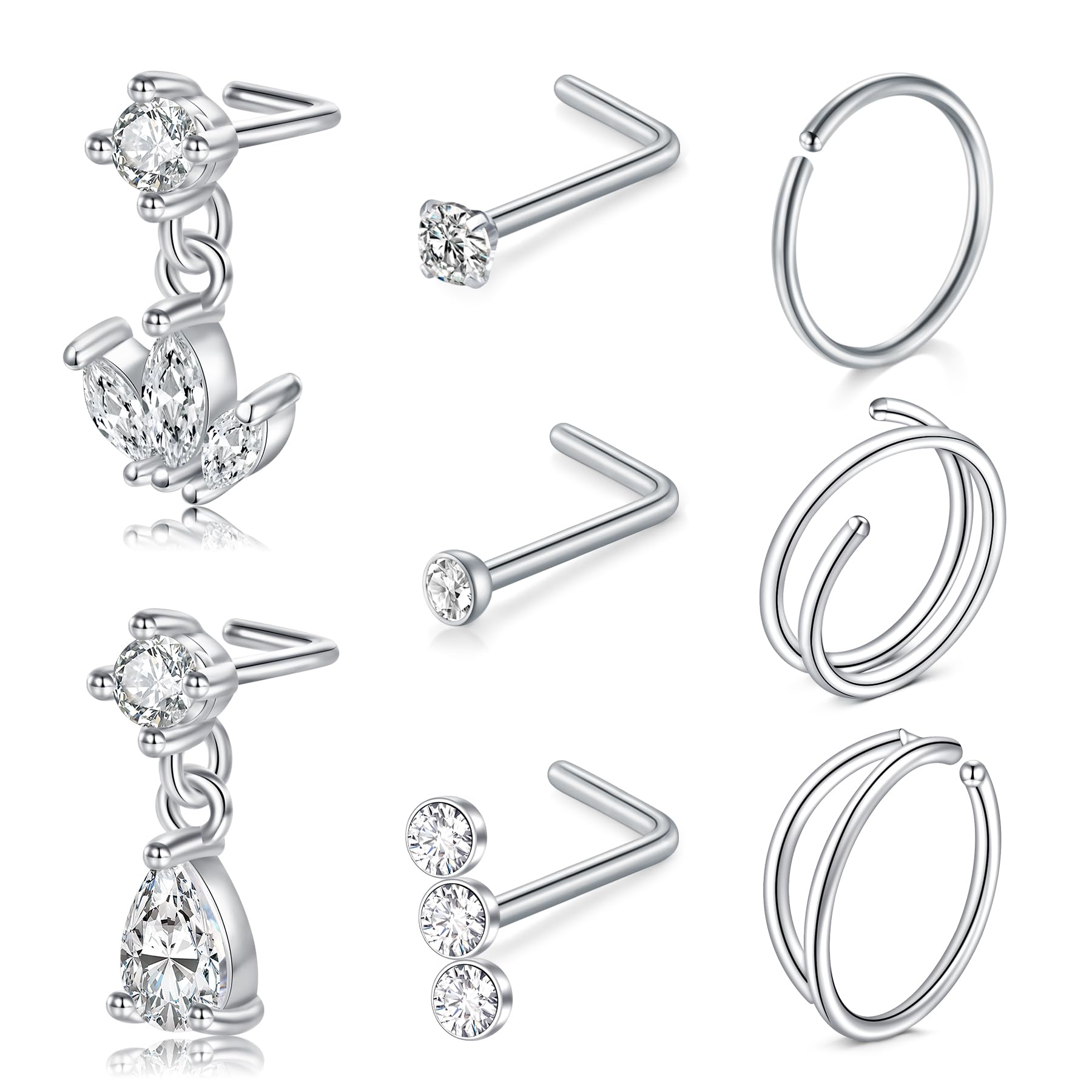 LAURITAMI Pendientes Piercing Nariz de Acero Quirúrgico Perno Curvos 20G 7 mm Tornillo Espiral L Forma Opal CZ Estilos Joyas — view 13