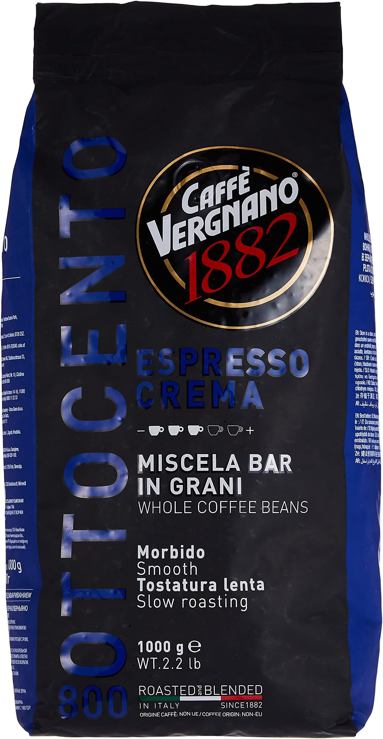 Caffe Vergnano Espresso Roast "Crema 800 Blend" Whole Bean Coffee | 2.2 Lb Bag (1 kilo) | Imported from Italy