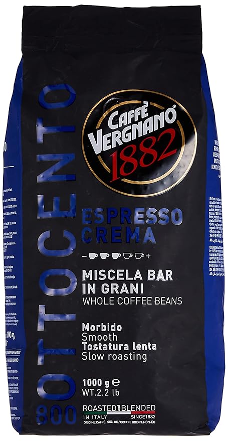 Caffe Vergnano Espresso Roast "Crema 800 Blend" Whole Bean Coffee | 2.2 Lb Bag (1 kilo) | Imported from Italy