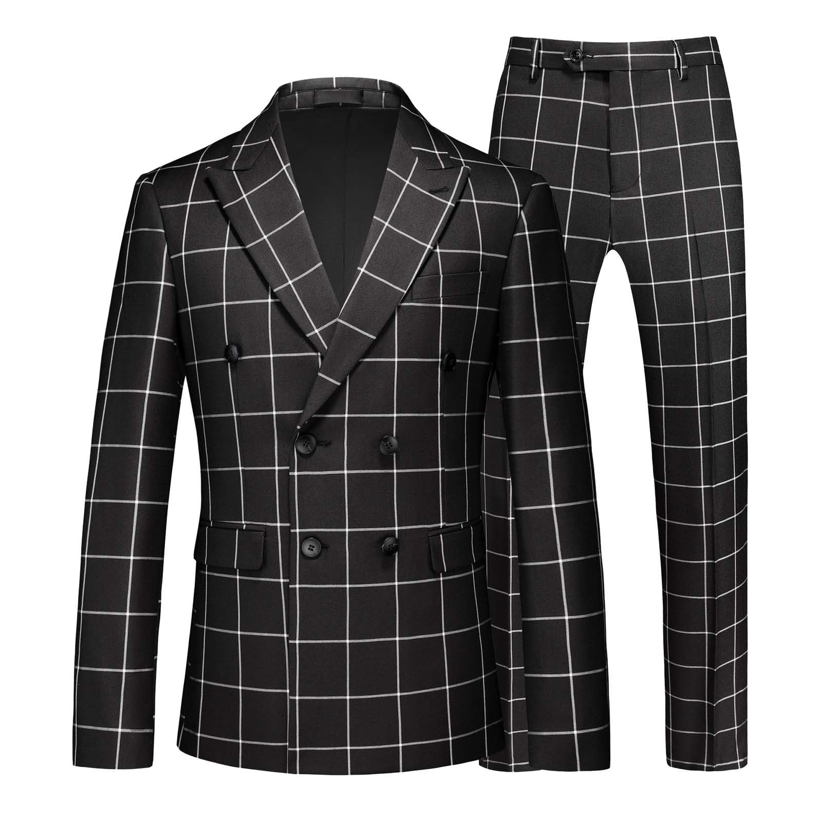 Abito da Uomo a Quadri, Elegante Abito Doppiopetto, Due Pezzi