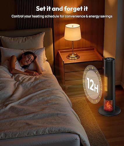 Miniatura 7 de Calentador de espacio de torre con chimenea, calentador eléctrico de espacio para habitación grande con llama 3D, calentadores de espacio de torre