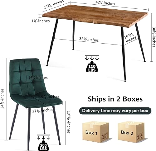 Miniatura 3 de NORDICANA Juego de mesa de comedor de 5 piezas, mesa de cocina rectangular irregular moderna de 47 pulgadas y 4 sillas laterales de tapicería