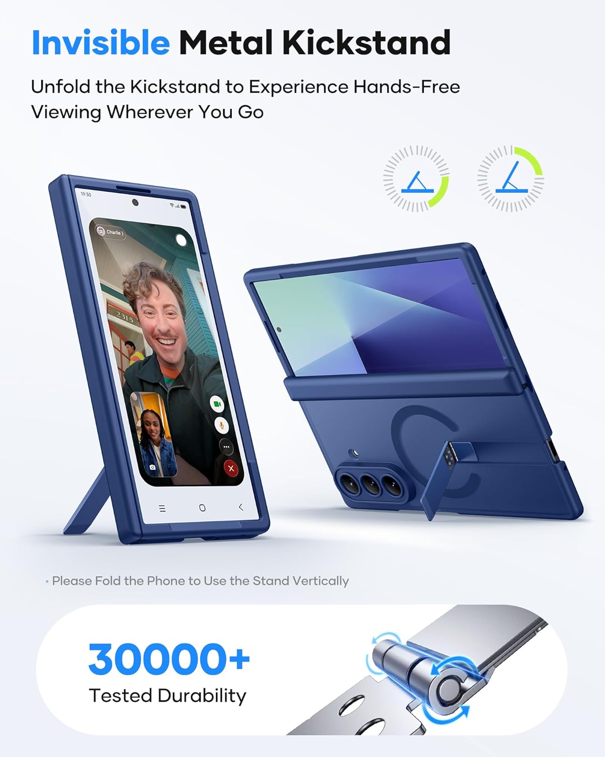 Vihibii for Samsung Galaxy Z Fold 7 Case with Stand & Front Screen Protector & Lens Hinge Protection, Compatible with MagSafe, Military Grade Rugged Phone Cover Case for Samsung Galaxy Z Fold 7, Blue