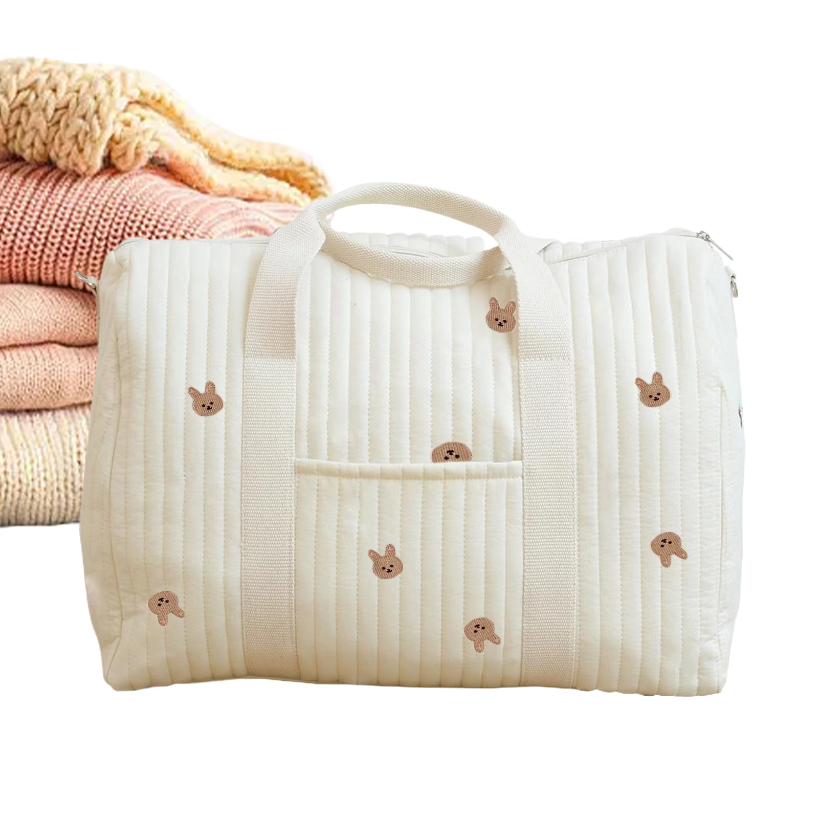 280g Cotton Tote Diaper Bag - Nappy Change Bag | 48x28x24cm Embroidered Large Weekender Tote with generously padded and wide shoulder straps | Hospital Bags For Outdoor Park Shopping Trip Travel Gym