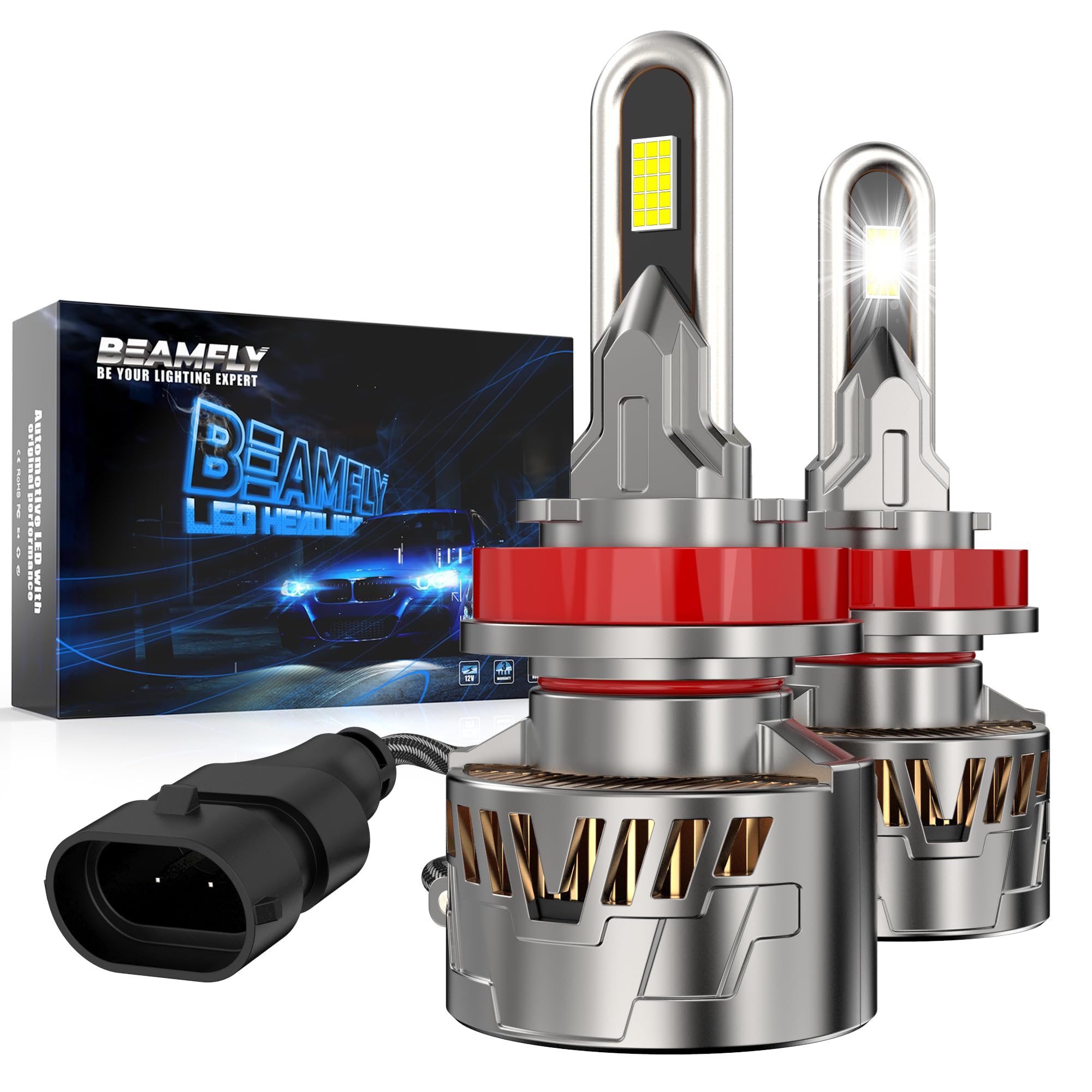 Ampoule LED H11 Kit d'éclairage LED de remplacement 38000LM 160W, Plug and Play Taille 1:1 Phare H11 Feux de route et de croisement blancs 6500K pour voitures 12V