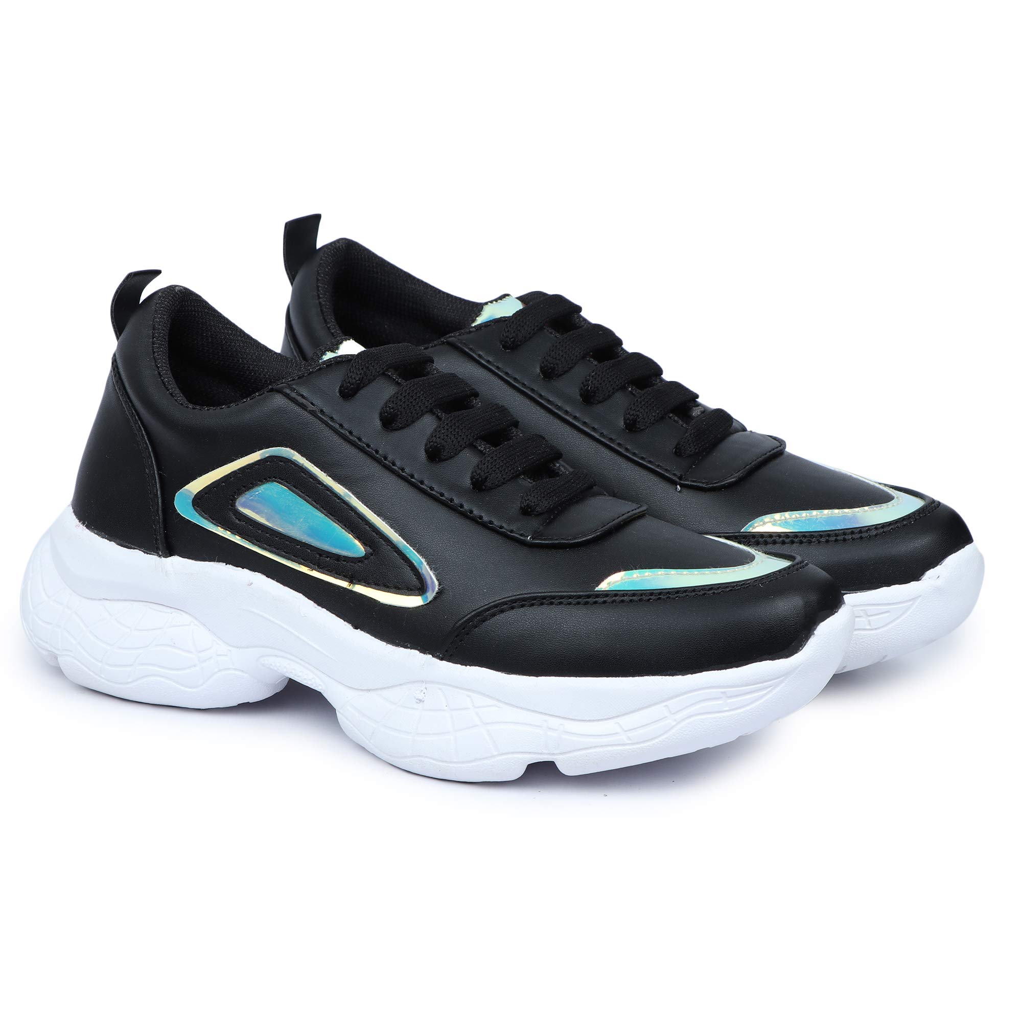 HimQuen Sports Shoes Walking Runing Sneaker Cool Design for Women & Girls Black (B098LP6NZM) Amazon Price History, Amazon Price Tracker
