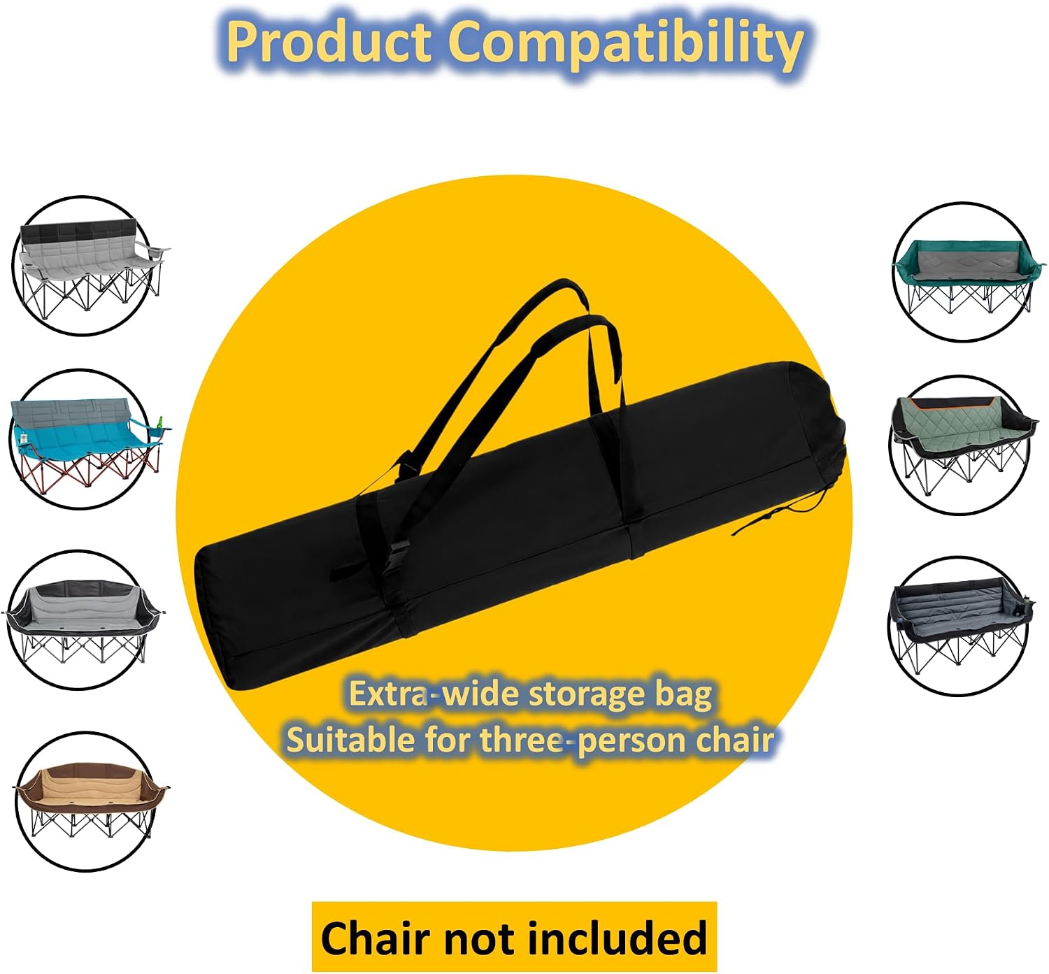 【Bag Only】 48 Inch Upgraded Triple Camp Chair Bag Replacement, Extra Wide Folding Chair Carry Bag ONLY for 1 Three-Person Chair, Heavy Duty 900D Oxford Storage Case for Outdoor, Black
