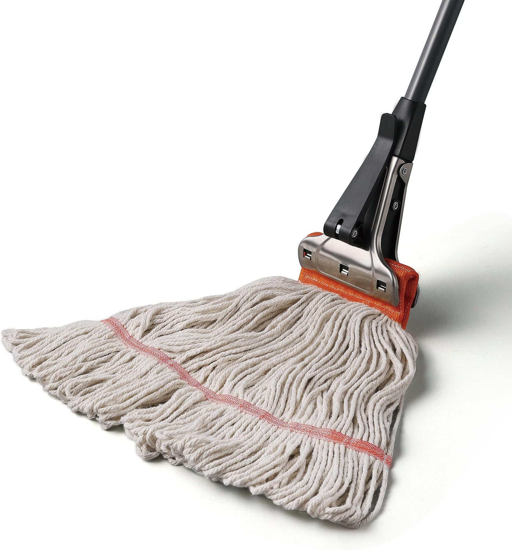 Industrial Cotton Wet Mop Heavy Duty String Mop Commercial Grade 56" Extendable Long Handle Jaw Clamp Floor Cleaning Mop