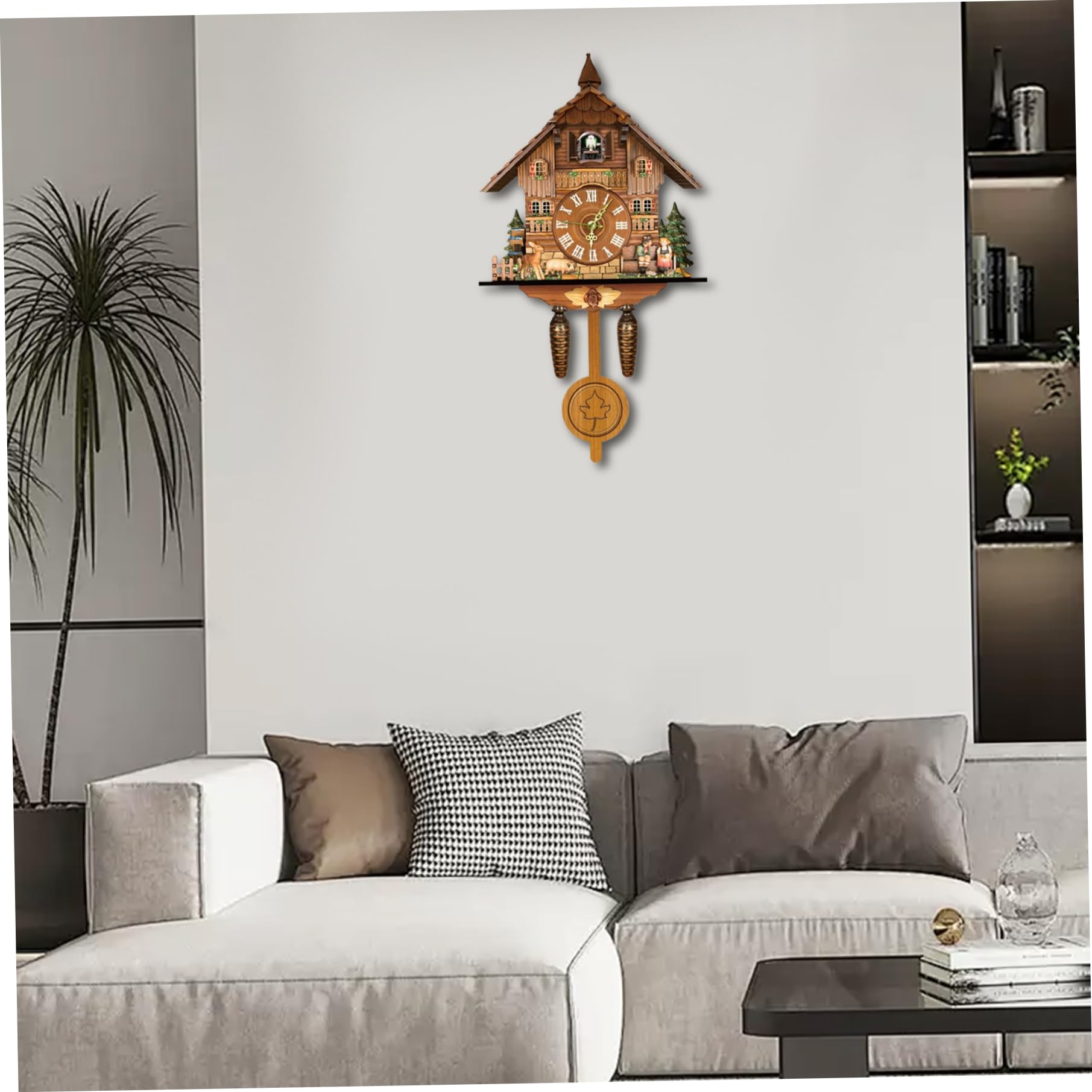 Reloj de Cuco Vintage de Madera con Ave que Trabaja, Péndulo Colgante, Ajustable con Botón
