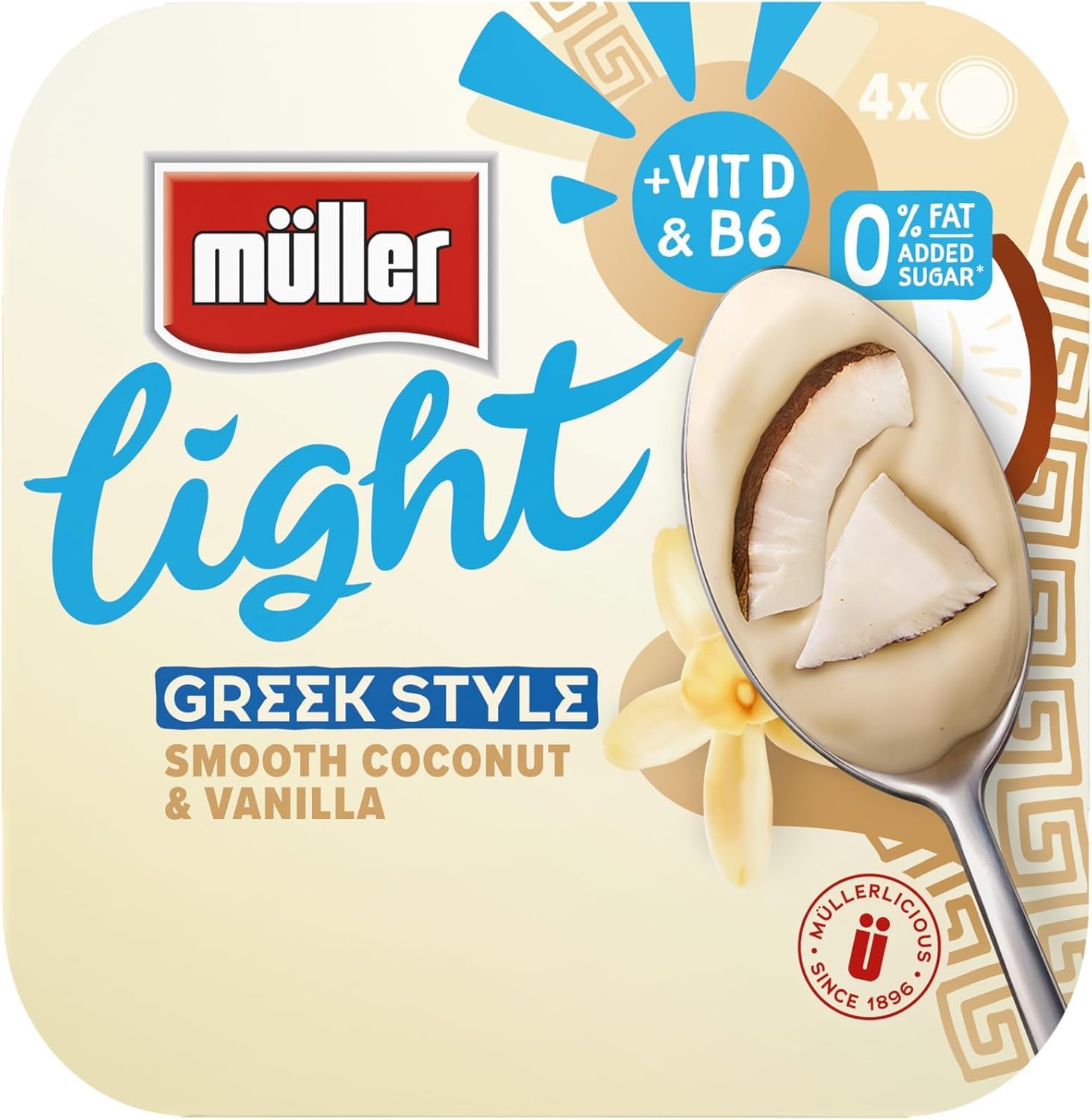 Light - Smooth Coconut with Fat Free Greek Style Vanilla Yogurt, 115g (Pack of 4)