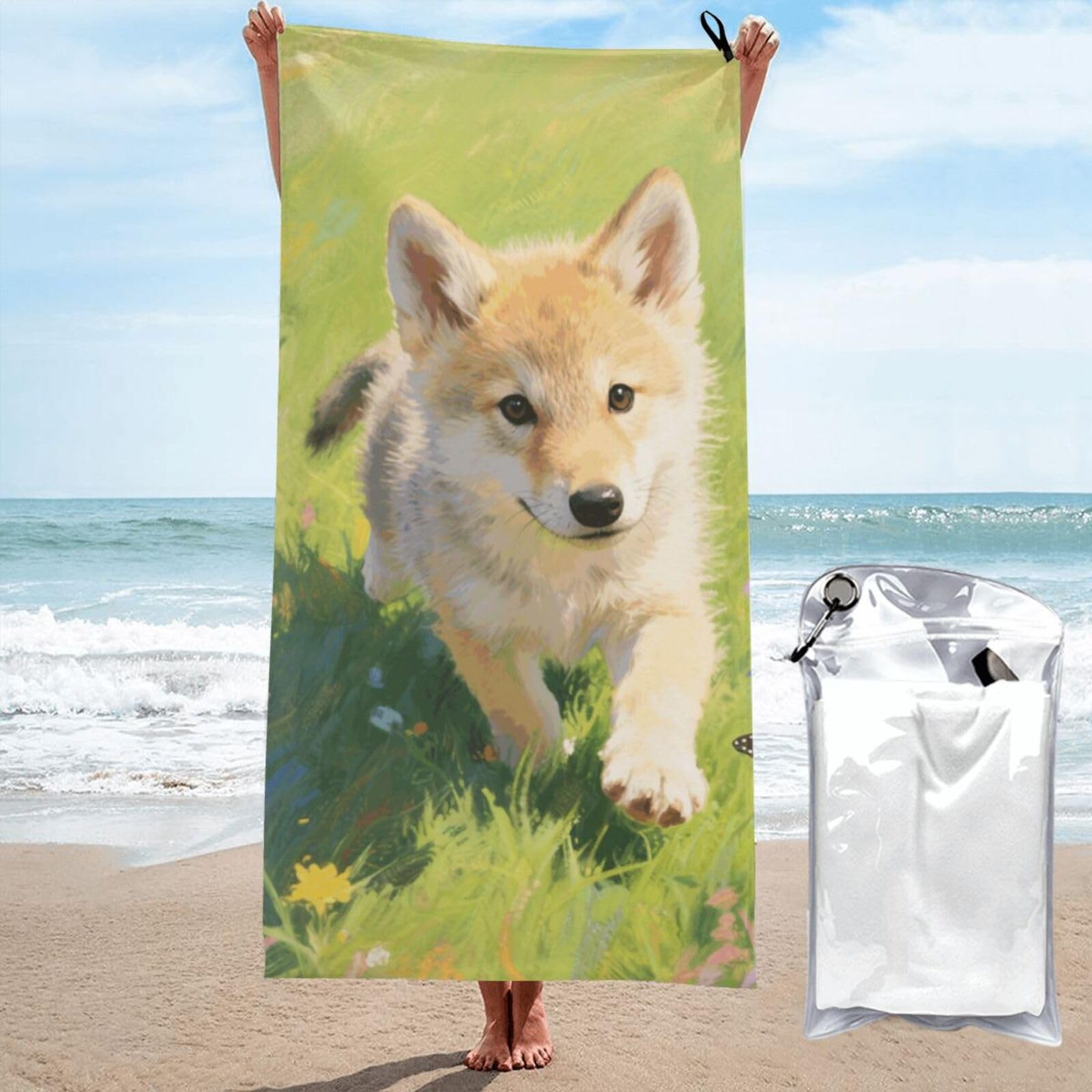 LMNGH Small Wolf Bath Towel Super Absorbent Quick Dry Bathroom Towel Sand Free Microfiber Beach Towels for Bathroom, Gym, Spa and Hotel Towel 27.5"x55"