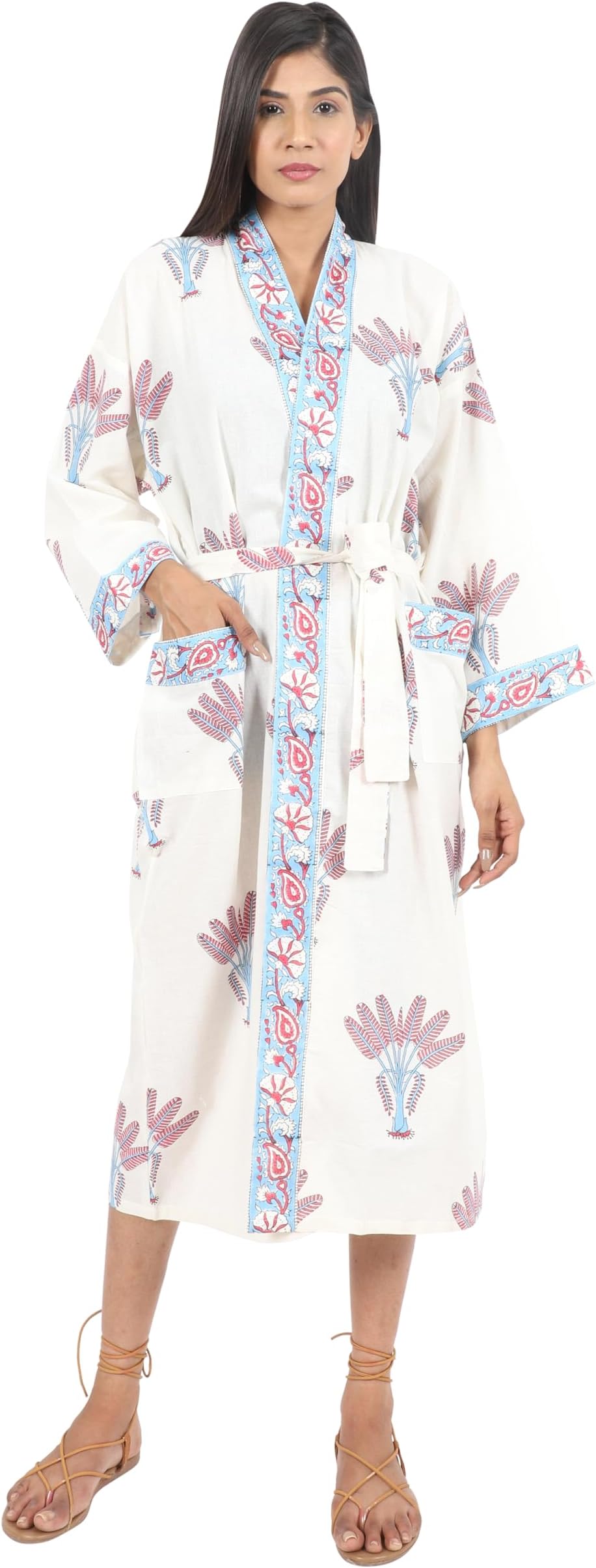 BOHEKANTCotton Women Stylish Hand Block Print Kimono, Bath Robe,Night Wear Suit,Swim Wear, Night Dress-1