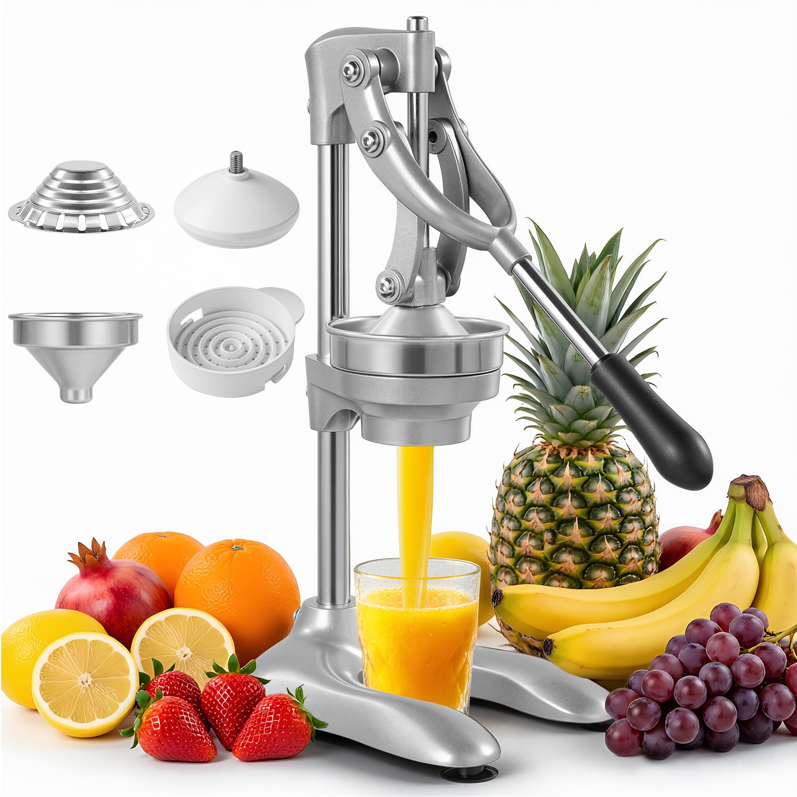 Spremiagrumi manuale, spremiagrumi, spremiagrumi, in acciaio inox, per arance, limoni, melograno, grigio titanio