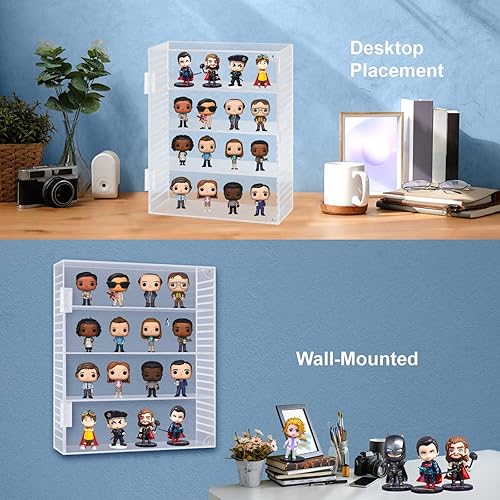 Miniatura 5 de Kitguard Vitrina acrílica con 3 niveles ajustables para figuras Funko Pop, transparente montado en la pared o escritorio para mini figuras de