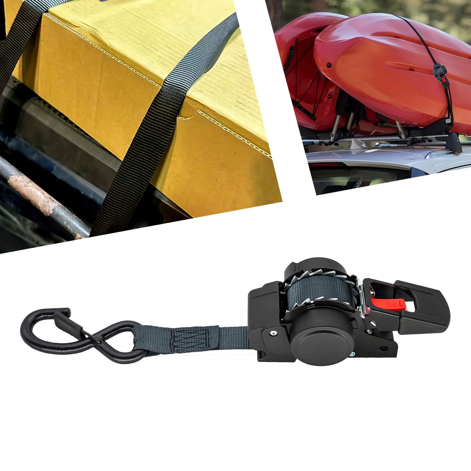 Karlak Cinghie a Cricchetto Retrattili Cinghie di Ancoraggio per Carichi Pesanti da 1 Pollice X 11,5 Piedi per Motocicli Camion Confezione da 4 Nere